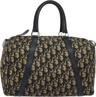 Dior Vintage Trotter Boston Bag Diorissimo Canvas Navy Canvas Bag (Pre-Owned)