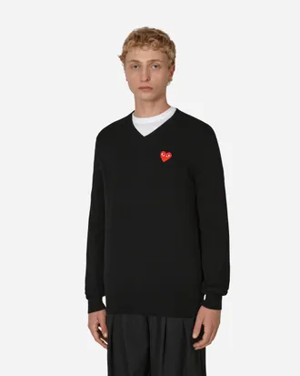 Comme Des Garçons Heart V-Neck Sweater Black