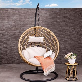 Charles Bentley Single Hanging Swing Chair H198 x Diameter 104cm Natural in Beige