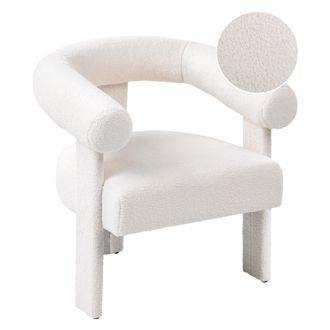 Beliani Sill&oacute;n De Sala De Estar Estilo Retro Tapicer&iacute;a De Boucl&eacute; Patas Tapizadas Blanco Crema Ilbro