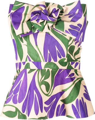 Bambah floral-print bow-detail peplum top - women - Polyester - 12 - Yellow