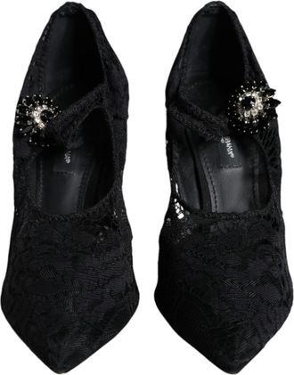Dolce & Gabbana Black Mary Jane Pumps Lace Crystals Heels Womens Shoes (Pre-Owned)