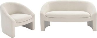 VENTE-UNIQUE.COM Conjunto sof&aacute; y sill&oacute;n fijo poli&eacute;ster 3 plazas blanco 137x74cm