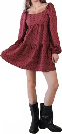 Very J Polka Dot Print Tiered Mini Dress In Brick