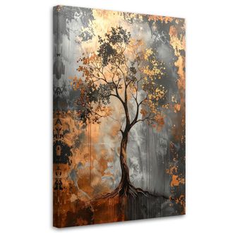 Feeby Cuadro En Lienzo, &Aacute;rbol Grunge Abstracci&oacute;n Gris Cobrizo, 80x120