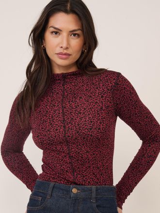Nobody's Child Red Leopard Print Long Sleeve Top
