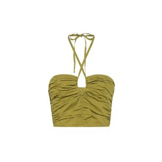 Forte_Forte Sleeveless Tops, female, Green, XS, Draped Cotton Bustier Top