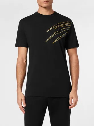 Plein Sport T-shirt slim fit in cotone con stampa grafica e spalle scivolate