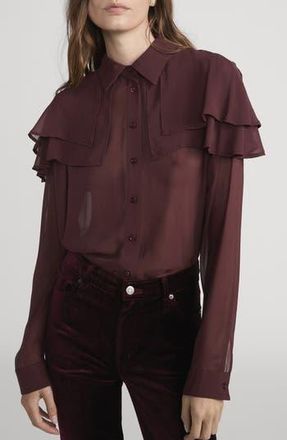 Frame Denim The Silk Cape Button-Up Shirt in Cabernet at Nordstrom Rack, Size X-Small