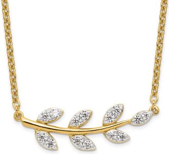 Diamond2Deal 14K Yellow Gold 0.40 Ct Lab Grown Diamond Branch with Leaves Necklace 18 Clarity VS, Color G-H