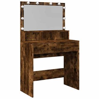 Berkfield Home Dressing Table with LED Smoked Oak 80x41x134.5 cm in Brown