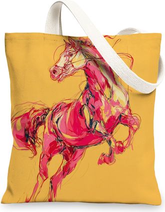 Generic Equestrian Canvas Tote Bag, Artistic Reusable Grocery Bags, Lightweight Yellow Shoulder Strap Bags 13x15 Inch