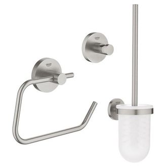 GROHE Essentials Toilet Accessoireset 3-delig - toiletborstelhouder - handdoekhaak - toiletrolhouder zonder klep - Supersteel (RVS)