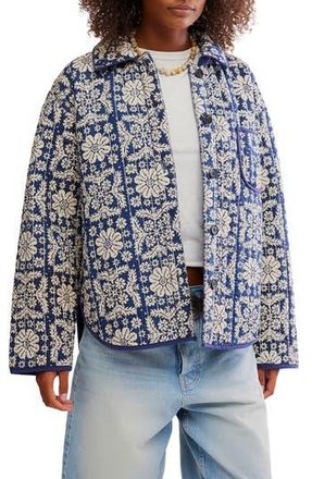 Free People Alexie Print Boxy Quilted Jacket in Peacoat at Nordstrom Rack, Size X-Small