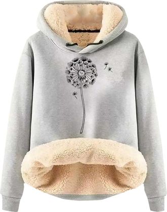 Generic Hoodies for Women Thick Fleece Lined Cute Letter Print Sweatshirts Winter Thermal Plain Pullover Loose Casual Comfortable Blouse Hoody Top Antipil Lig