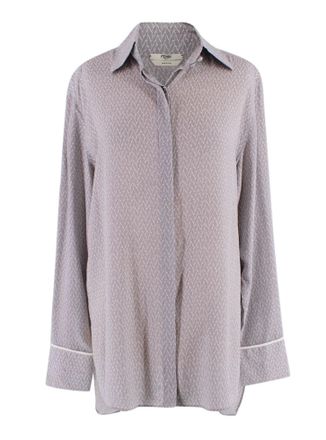 Fendi Silk Grey & White Longline Shirt Size S