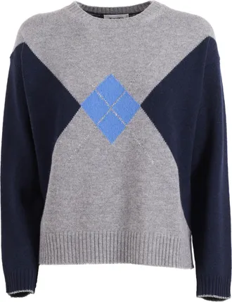 Kangra Cashmere Boxy Knit Sweater With Geometric Intarsia And Lurex Detailing