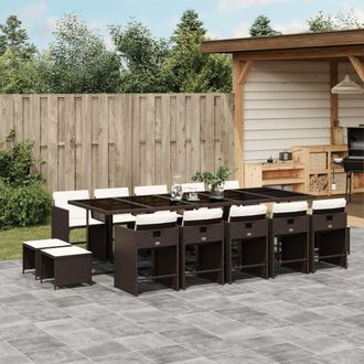 vidaXL Set Comedor De Jard&iacute;n Y Cojines 15 Pzas Rat&aacute;n Sint&eacute;tico Marr&oacute;n Vidaxl