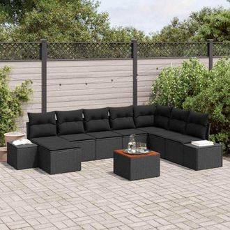 vidaXL Vidaxl - Conjunto De Sof&aacute; De Jard&iacute;n Con Coj&iacute;n 9 Pcs Negro Polirat&aacute;n