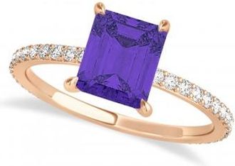 Allurez Emerald Tanzanite & Diamond Hidden Halo Engagement Ring 14k Rose Gold (2.93ct)
