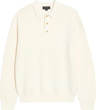 Vince Heirloom Shaker Long Sleeve Polo Sweater in Bone at Nordstrom, Size Xx-Large