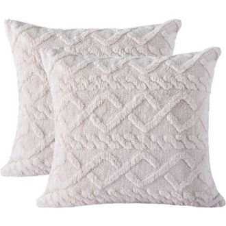 OEM [mai Usato]set Di 2 Morbide Federe Per Cuscini Color Crema E Beige, 45 X 45 Cm, Federe Quadrate In Stile Boh&eacute;mien Con Federe Corte E Quadrati In Finta