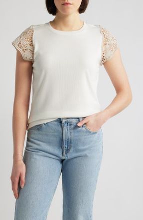 Wit & Wisdom Crochet Knit Top in Off White/Natural at Nordstrom, Size X-Small