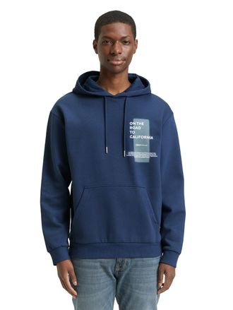 Tom Tailor Denim Hoodie TOM TAILOR DENIM, Herren, Gr. L, ocean night blau, Sweatware, Obermaterial: 70% Baumwolle, 30% Polyester, bedruckt, regular fit normal, ohne Au