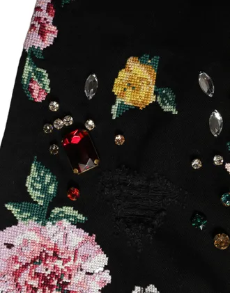 Dolce & Gabbana Womens Black Floral Cotton High Waist Tapered Pants Elastane