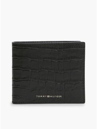 Tommy Hilfiger Mens Croc-Embossed Leather Card & Coin Wallet - Black