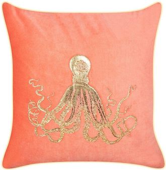 Beliani Beliani - Coj&iacute;n De Terciopelo 45 X 45 Cm Cuadrado Marino Relleno Poli&eacute;ster Motivo Pulpo Rojo Osmundea