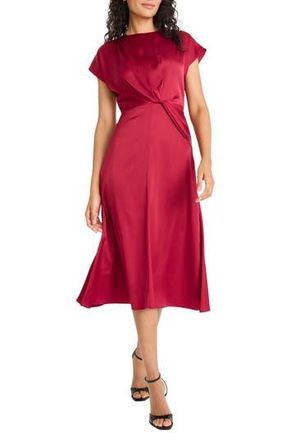 Maggy London Twist Front Cap Sleeve Stretch Satin Dress in Tibetan Red at Nordstrom Rack, Size 16