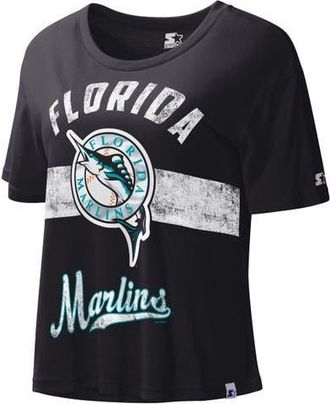 Starter Womens Starter Black Florida Marlins Cooperstown Collection Record Setter Crop Top at Nordstrom, Size Xx-Large