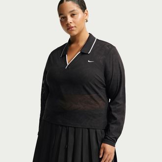 Nike Womens Nike Sportswear Chill Lace Tight Mod-Cropped Long-Sleeve Top (Plus Size) in Black | IU7868-010