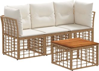 vidaXL Conjunto De Sof&aacute;s De Exterior 4 Uds. Natural Y Crema Poli&eacute;ster Vidaxl