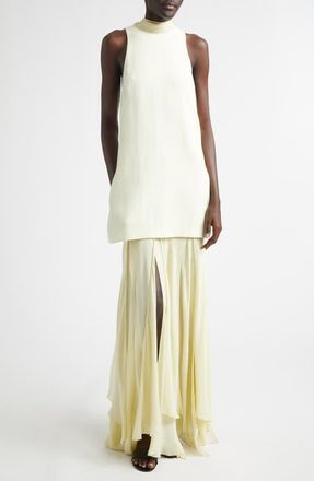 Brandon Maxwell The Leonie Layered Crepe & Silk Chiffon Dress in Lemon Ice at Nordstrom, Size 6