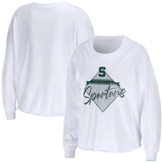WEAR by Erin Andrews Womens WEAR by Erin Andrews White Michigan State Spartans Diamond Long Sleeve Cropped T-Shirt at Nordstrom, Size Xx-Large