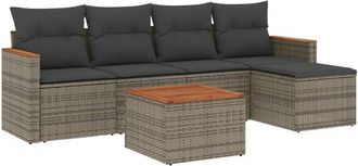 vidaXL Set De Muebles De Jard&iacute;n 6 Pzas Y Cojines Rat&aacute;n Sint&eacute;tico Gris Vidaxl