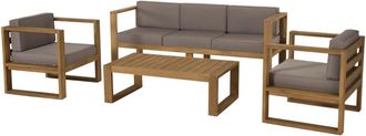 Macabane Salón de jardín de madera de teca y tela 5 personas