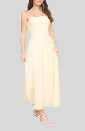 Blu Pepper Strapless Fit & Flare Midi Dress in Butter Yellow at Nordstrom Rack, Size Medium