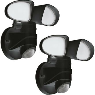 Loops 2 PACK IP44 Outdoor Wall Light & PIR Sensor Black Plastic 6W LED Lamp