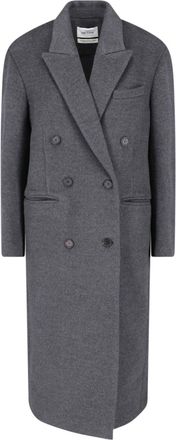 Low Classic Grey Double-Breasted Wool-Cashmere Long Coat