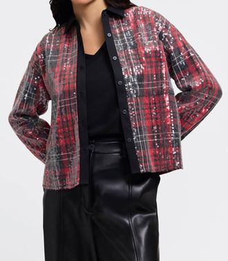 Foxcroft Marina Sequined Long Sleeve Short Shirt In Red