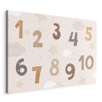 OEM Imagen - N&uacute;meros Saltarines - N&uacute;meros En Tonos Beige Y Marr&oacute;n Apagados Entre Copos De Nieve, Estrellas Y Nubes/n&uacute;meros Con Nieve Cayendo