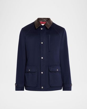 Brunello Cucinelli Men & apos;s Wool Leather-Trim Field Jacket