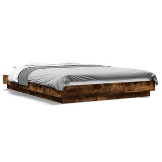 Berkfield Home Bed Frame with LED Lights without Mattress Smoked Oak 120x190cm in Brown | Size: 120x190 cm
