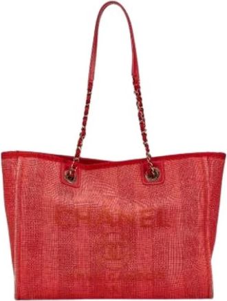 Chanel Pre-owned Vintage Canvas Tote Bag - Dames - Vintage Shopper - Rood - ONE Size - Leer - Vintage