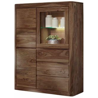 Massivmoebel24 Vetrina in legno di Shesham / Acacia 109x40x145 smoked cherry tinto toronto 109