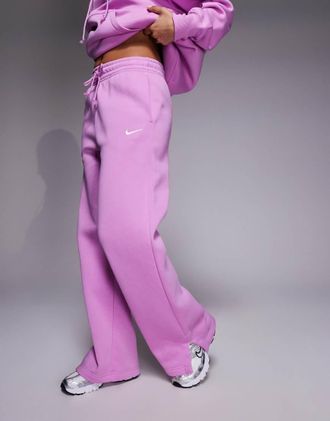 Nike Phoenix Fleece - Joggers ampi rosa a vita alta