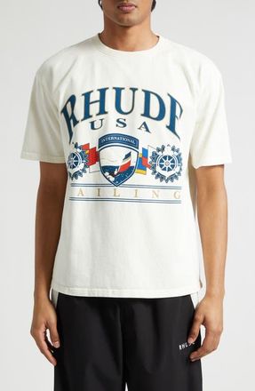 Rhude USA Sailing Icon T-Shirt in Vintage White/Black at Nordstrom, Size X-Large